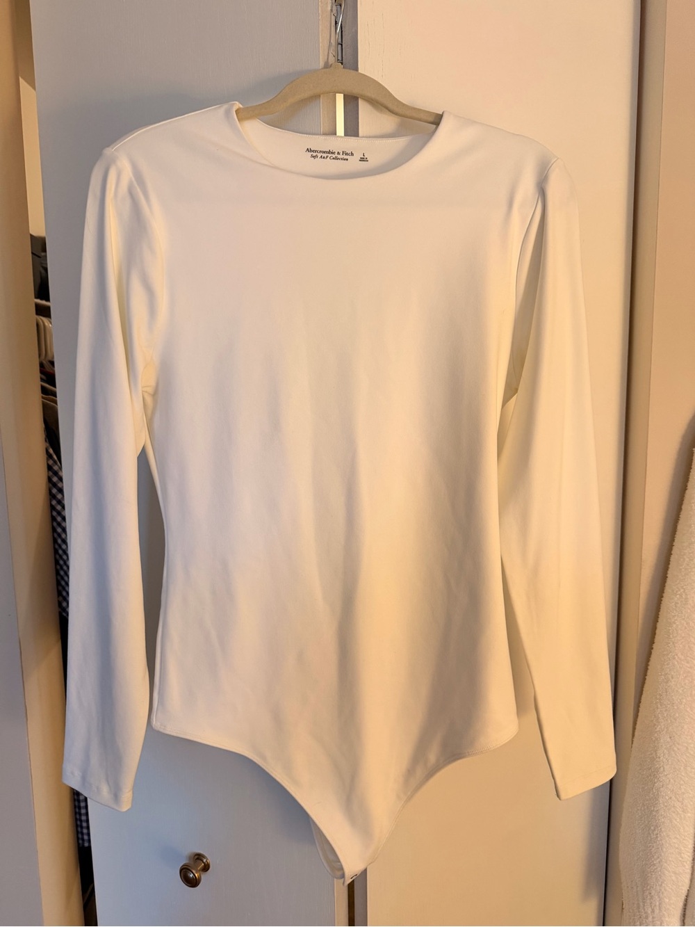 Abercrombie & Fitch Cream Long Sleeve Crew Neck Bodysuit